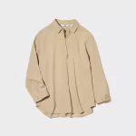 Uniqlo Viscose Skipper Collar 3/4 Sleeved Blouses Women Khaki