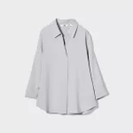 Uniqlo Viscose Skipper Collar 3/4 Sleeved Women’s Blouses Grey