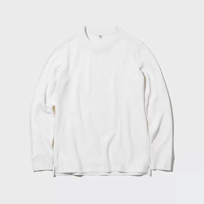 Uniqlo Waffle Crew Neck Long Sleeved Men’s T-Shirt White