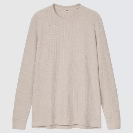 Uniqlo Waffle Crew Neck Long Sleeved T-shirt (2021 Season) Men Beige