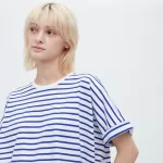 Uniqlo Women’s Cotton Striped French Sleeve T-Shirt White Blue