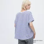 Uniqlo Women’s Cotton Striped French Sleeve T-Shirt White Blue