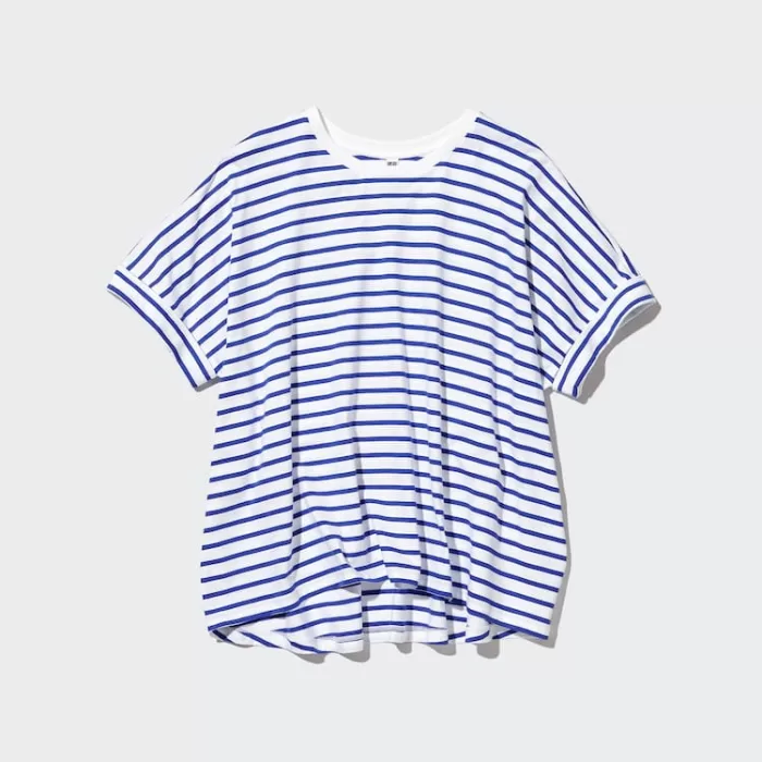 Uniqlo Women’s Cotton Striped French Sleeve T-Shirt White Blue