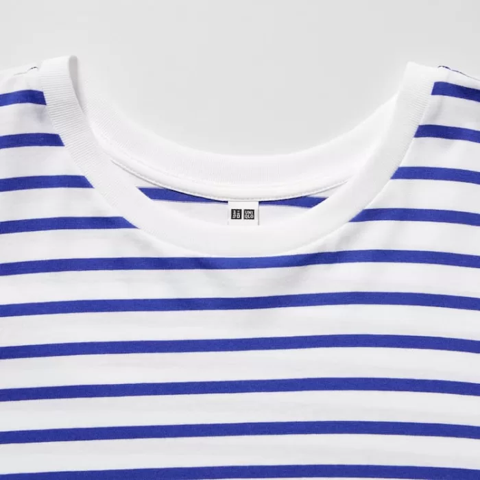 Uniqlo Women’s Cotton Striped French Sleeve T-Shirt White Blue