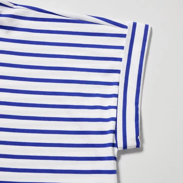 Uniqlo Women’s Cotton Striped French Sleeve T-Shirt White Blue