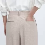 Uniqlo Women’s Pleated Checked Wide Leg Pants Beige