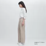 Uniqlo Women’s Pleated Checked Wide Leg Pants Beige