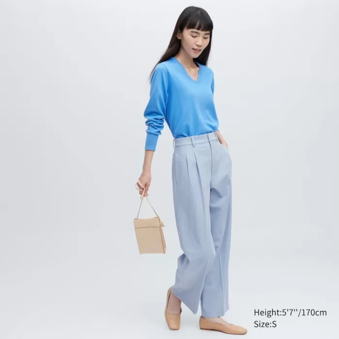 Uniqlo Women’s Pleated Wide Leg Pants Blue