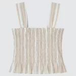 Uniqlo Women’s Striped Gathered Sleeveless Cotton Blouses Beige