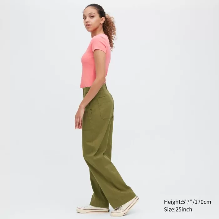 Uniqlo Women’s Wide Leg Baker Pants Olive Green